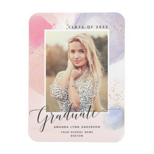 Pastel Watercolor Photo Graduation Announcement Ma Magnet