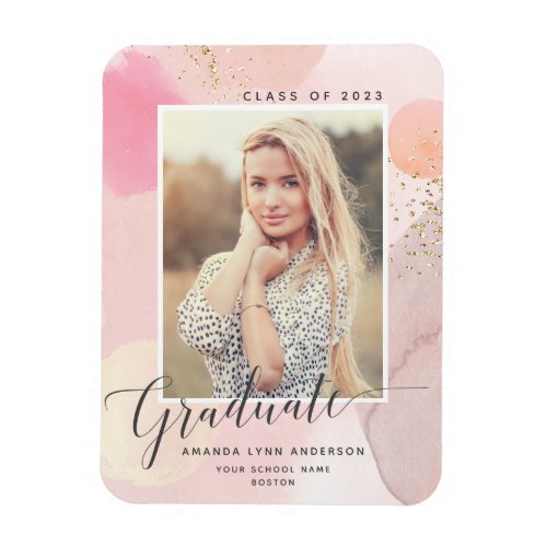 Pastel Watercolor Photo Graduation Announcement Magnet