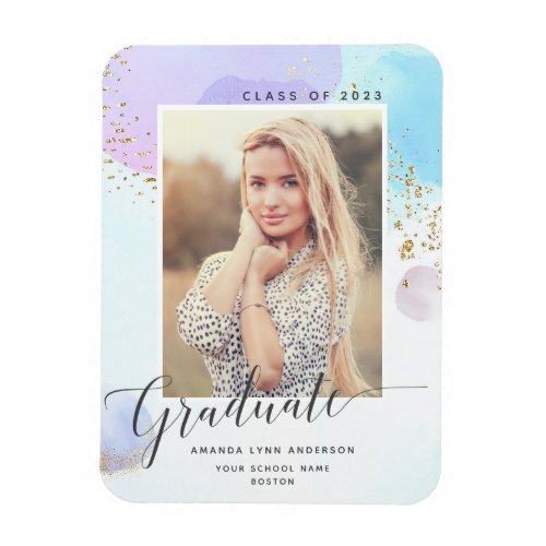 Pastel Watercolor Photo Graduation Announcement Magnet