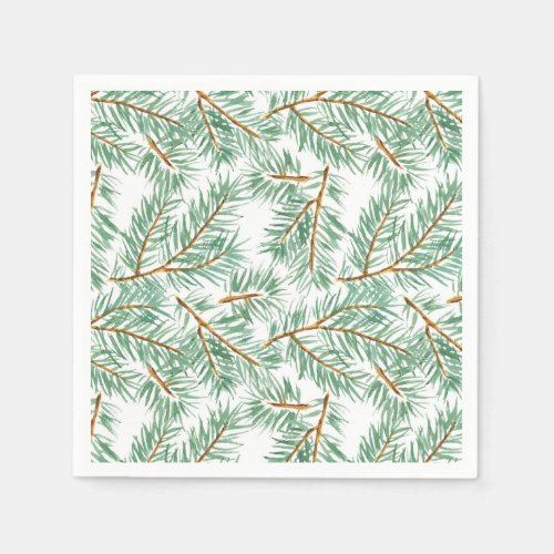 Pastel Watercolor Pine Needles Pattern Christmas Napkins