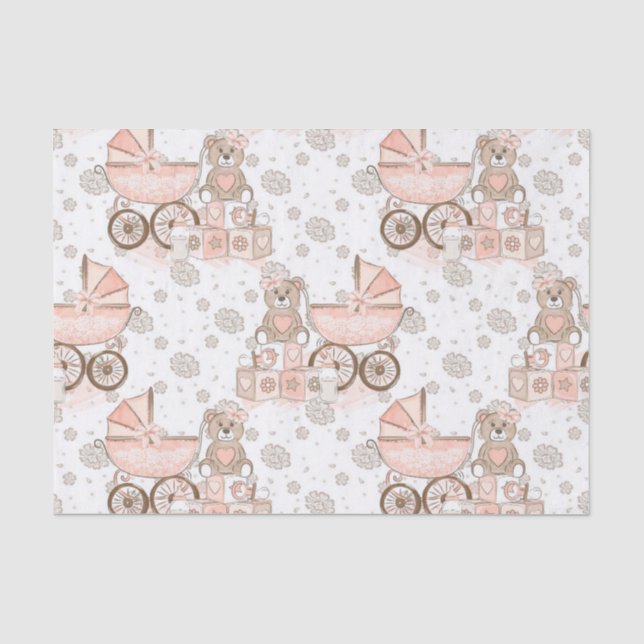 PASTEL WATERCOLOR PINK BABY GIRL BLOCKS TISSUE PAPER (Front)