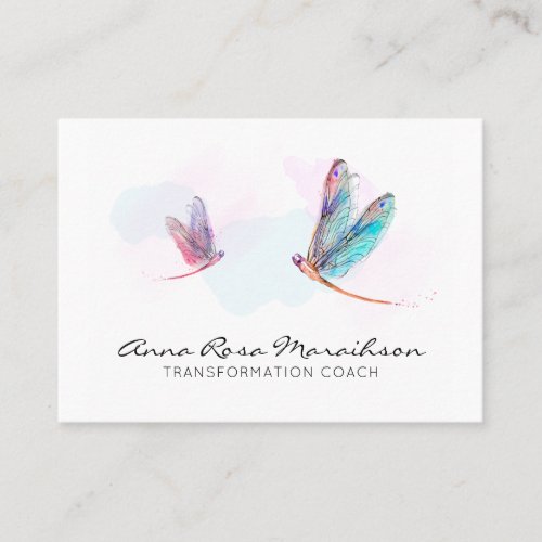  Pastel Watercolor Pink Blue Dragonfly Business Business Card