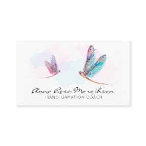 *~* Pastel Watercolor Pink Blue Dragonfly Business Card