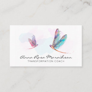 *~* Pastel Watercolor Pink Blue Dragonfly Business Card