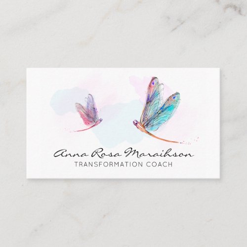  Pastel Watercolor Pink Blue Dragonfly Business Card