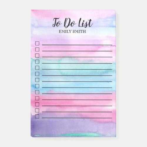 Pastel Watercolor Pink Blue Purple Checkbox To Do Post_it Notes