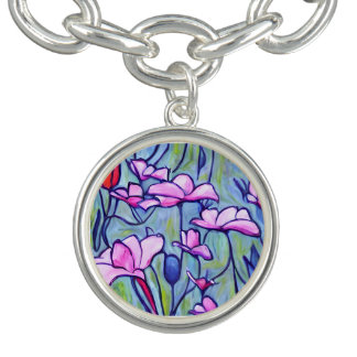 Pastel Watercolor Pink Flowers Bracelet