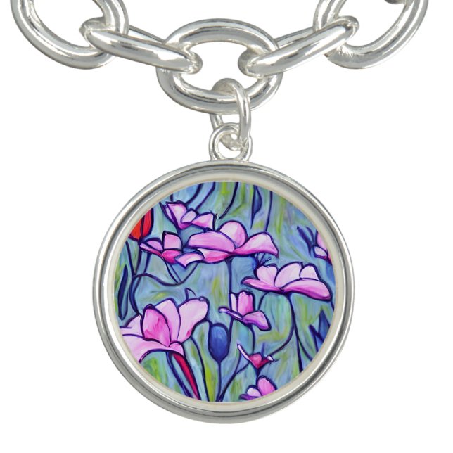Pastel Watercolor Pink Flowers Bracelet (Design)