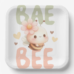 PASTEL WATERCOLOR PINK & GREEN BABY BEE PAPER PLATES