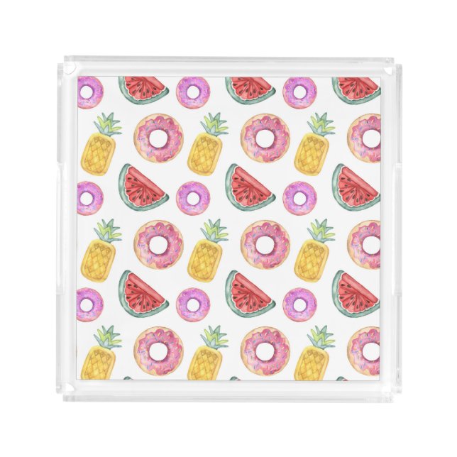 Pastel Watercolor Pool Float Pattern Acrylic Tray (Front)