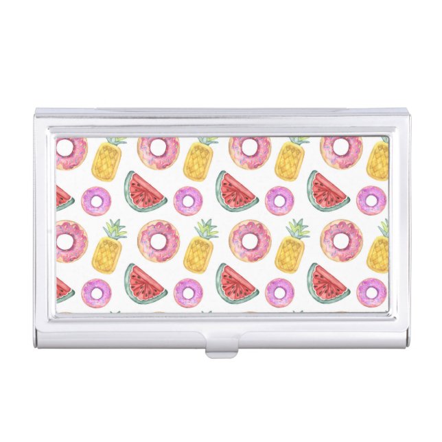 Pastel Watercolor Pool Float Pattern Business Card Holder (Front)
