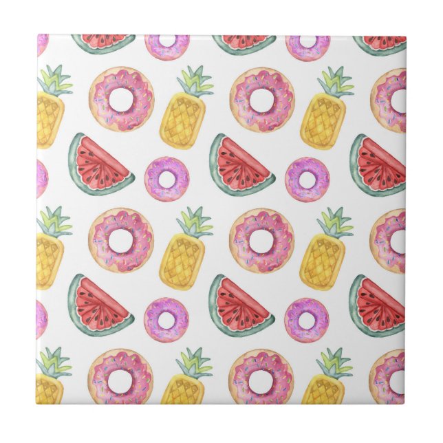 Pastel Watercolor Pool Float Pattern Ceramic Tile (Front)