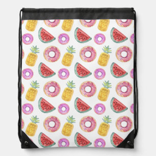 Pastel Watercolor Pool Float Pattern Drawstring Bag