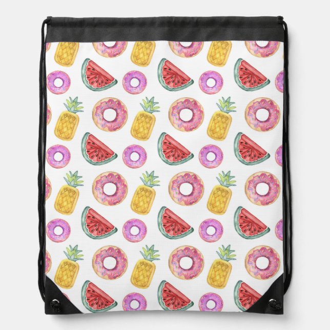 Pastel Watercolor Pool Float Pattern Drawstring Bag (Front)