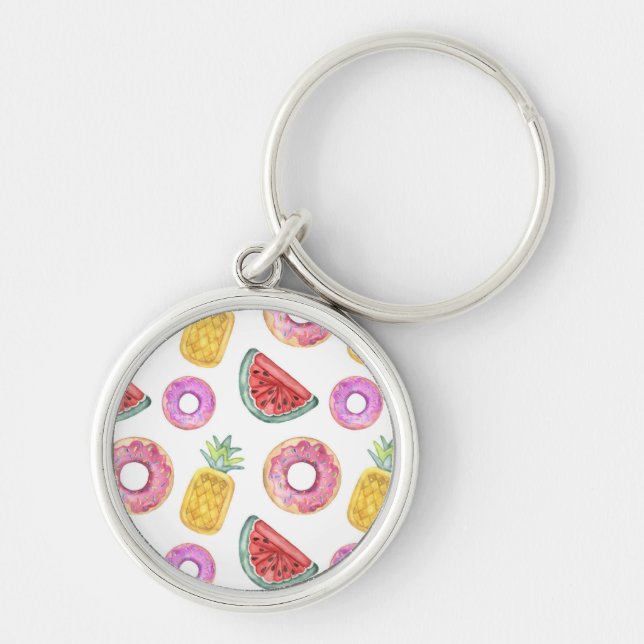 Pastel Watercolor Pool Float Pattern Keychain (Front)
