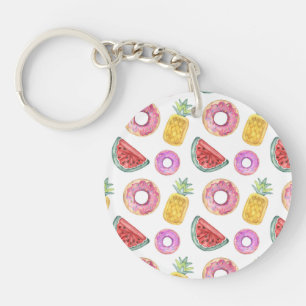 Pastel Watercolor Pool Float Pattern Keychain
