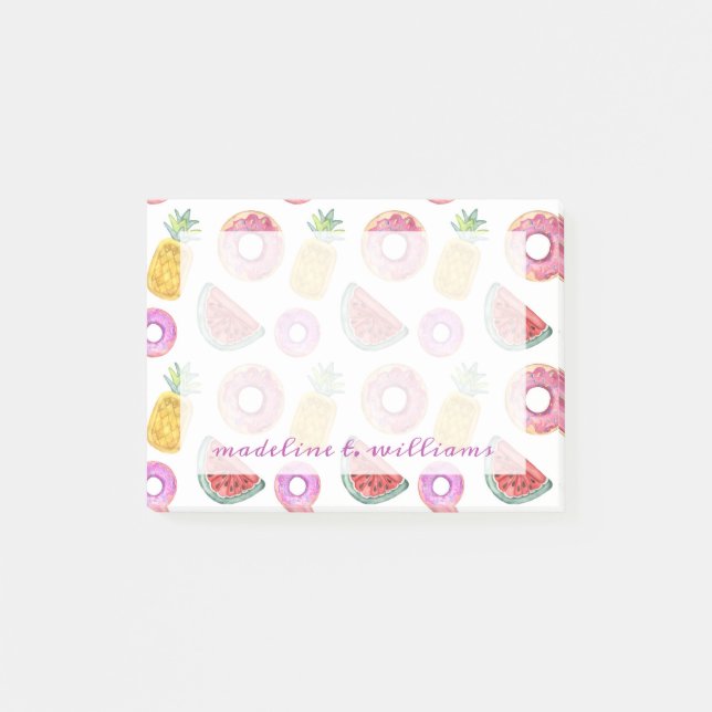 Pastel Watercolor Pool Float Pattern Post-it Notes (Front)