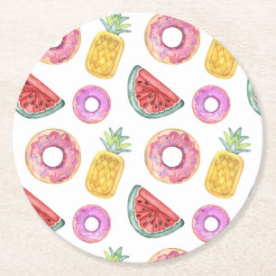 Pastel Watercolor Pool Float Pattern Round Paper Coaster