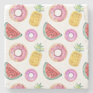 Pastel Watercolor Pool Float Pattern Stone Coaster