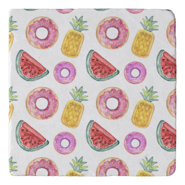 Pastel Watercolor Pool Float Pattern Trivet (Front)