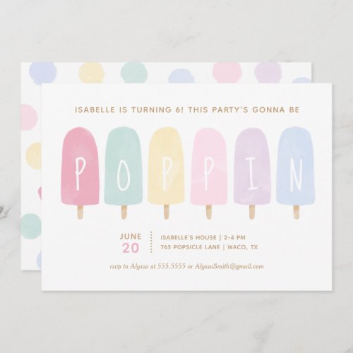 Pastel Watercolor Popsicle Girl Birthday Party Invitation