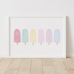 Pastel Watercolor Popsicle Girls Room Poster