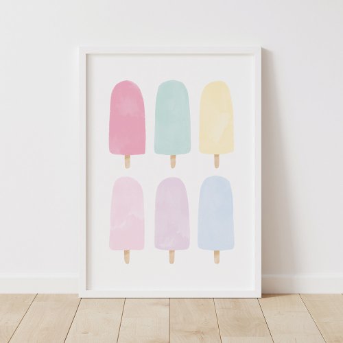 Pastel Watercolor Popsicle Girls Room Poster