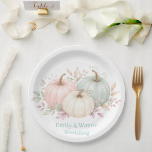 Pastel Watercolor Pumpkins Wedding Paper Plates