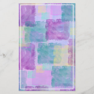 Pastel Watercolor Purple Blue White Border Frame Stationery