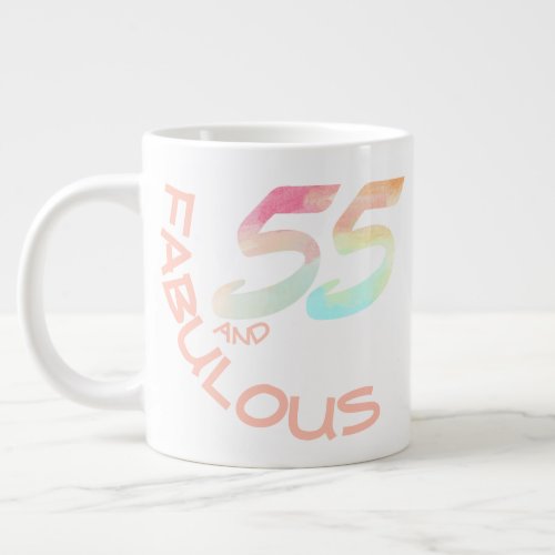 Pastel Watercolor Rainbow 55 Year_Old Birthday Giant Coffee Mug