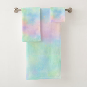 Pastel Watercolor Rainbow Bath Towel Set Soft