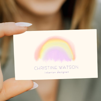 Pastel Watercolor Rainbow Interior Designer Business Card by uniqueoffice at Zazzle