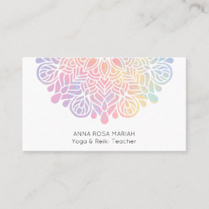*~*  Pastel Watercolor Rainbow Mandala Spiritual Business Card