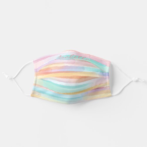 Pastel watercolor rainbow stripes pattern name adult cloth face mask