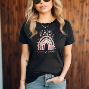 Pastel Watercolor Rainbow Teacher Wife Mom Gift T-Shirt