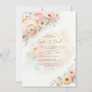 Pastel Watercolor Ranunculus Wedding Invitation