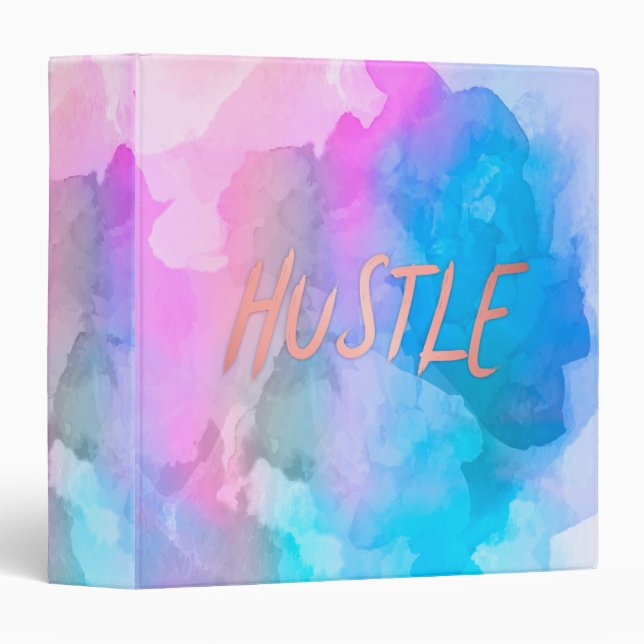 Pastel Watercolor Rose Gold Hustle 3 Ring Binder (Front/Spine)