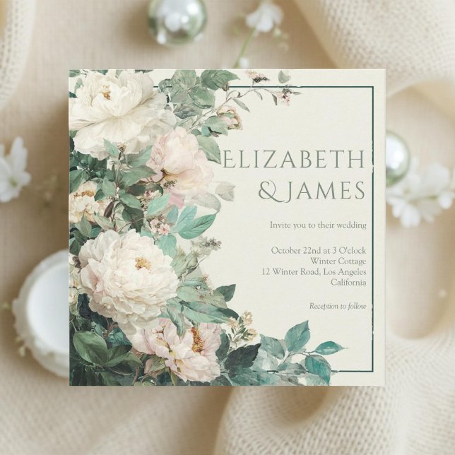Pastel Watercolor Rose Peonies Floral Wedding Invitation (Creator Uploaded)