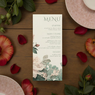 Pastel Watercolor Rose Peonies Floral Wedding Menu
