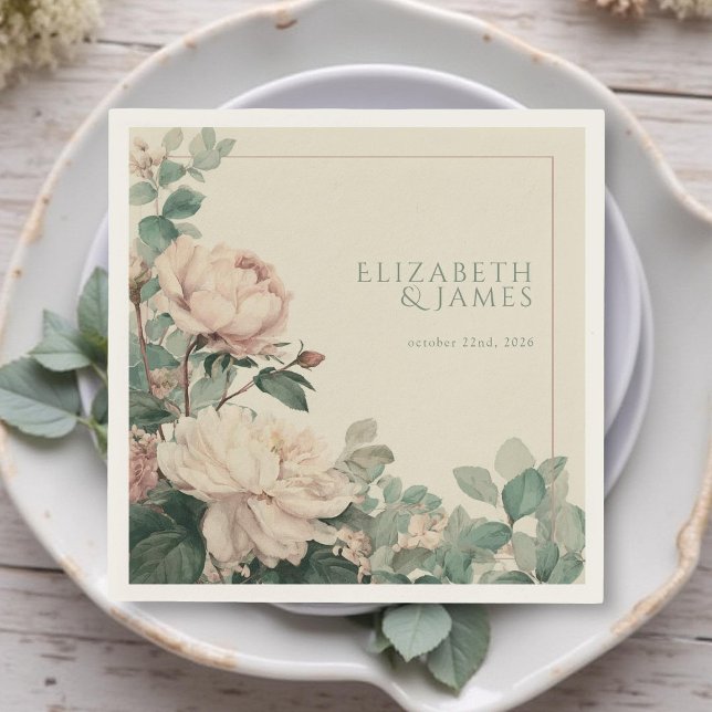 Pastel Watercolor Rose Peonies Floral Wedding Napkins (Creator Uploaded)