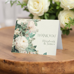 Pastel Watercolor Rose Peonies Floral Wedding Thank You Card