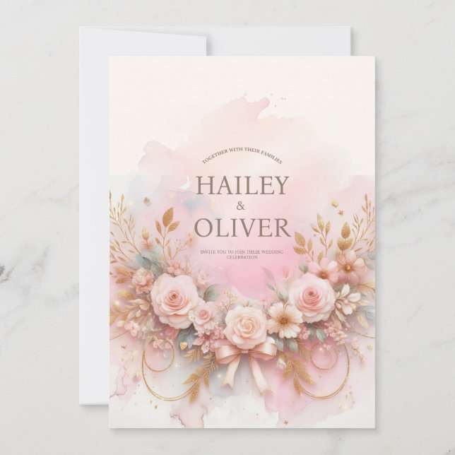Pastel Watercolor Rose Wedding Invitation (Back)