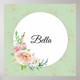 Pastel Watercolor Rose with Customized Name Poster
