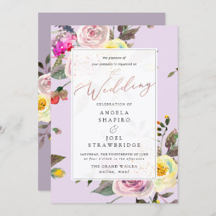 Pastel Watercolor Roses+Pink Champagne Bubbles Invitation
