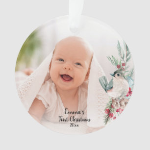 Pastel Watercolor Rustic Winter Botanical Photo Ornament