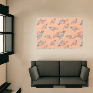 Pastel Watercolor Sea Turtle Peach Fuzz Coastal