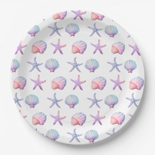 Pastel Watercolor Seashell Party Paper Plates