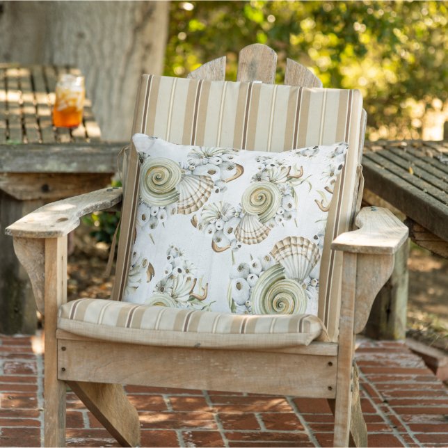 Pastel watercolor seashell pattern outdoor pillow (Chair)