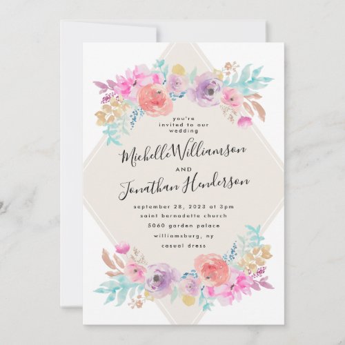 Pastel Watercolor Shabby Chic Flowers Wedding Invitation