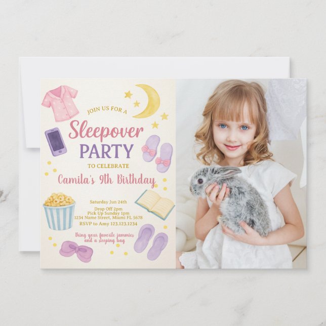 Pastel Watercolor Sleepover Birthday Invitation (Front)